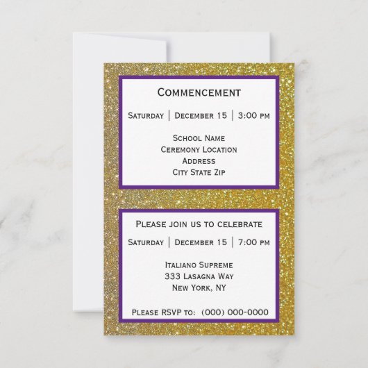 Afstuderen Gold Glitter Paarse Aankondiging (Achterkant)
