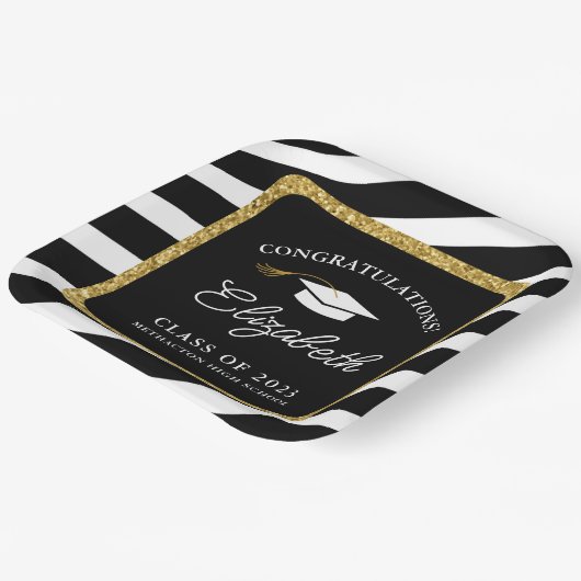 Afstuderen Gold Glitter Script Graduparty Papieren Bordje (Gebogen)