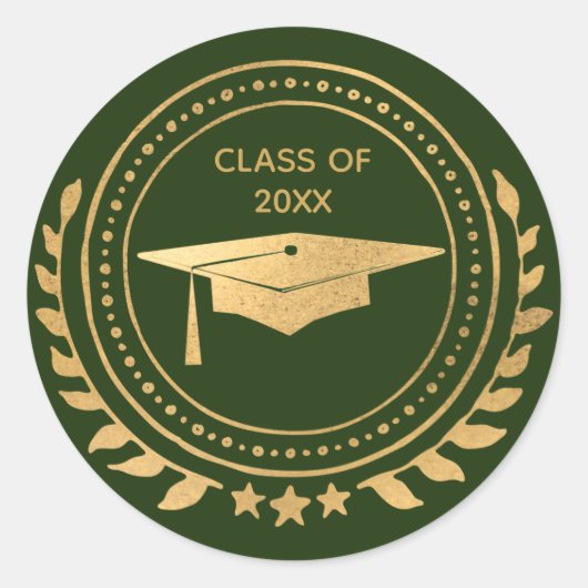 Afstuderen Gold Green Elegant Class of Classic Ronde Sticker (Voorkant)