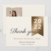 Afstuderen Gold Ivory Faux Folie Flat Hartelijk da Bedankkaart (Voorkant / Achterkant)