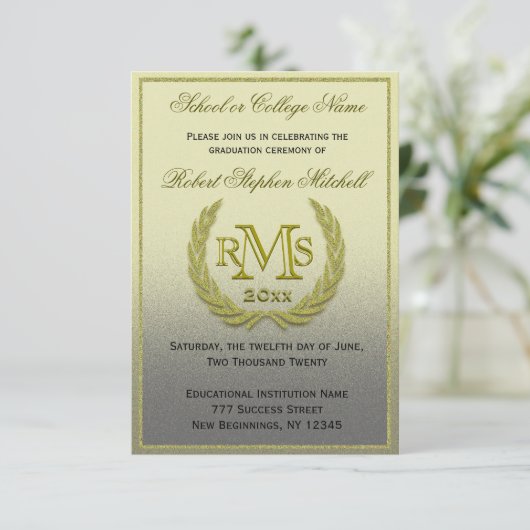 Afstuderen Gold Laurel Leaf Kaart (Staand voorkant)