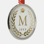 Afstuderen Gold Laurel Wreath Monogrammed Initiaal Metalen Ornament (Rechts)