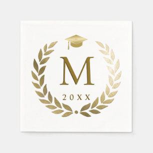 Afstuderen Gold Laurel Wreath Monogrammed Initiaal Servet