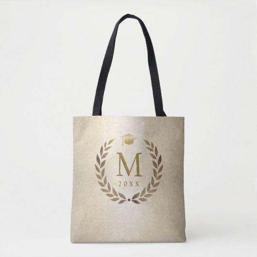 Afstuderen Gold Laurel Wreath Monogrammed Initiaal Tote Bag (Voorkant)