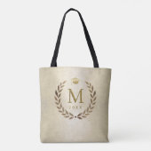 Afstuderen Gold Laurel Wreath Monogrammed Initiaal Tote Bag (Achterkant)