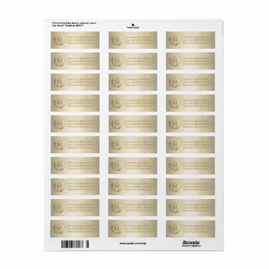 Afstuderen Gold Laurel WreatReturn Address Etiket (Full Sheet)