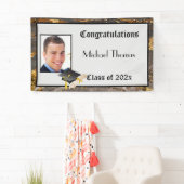 Afstuderen Gold Leaf Stone Mortar Board Spandoek (Insitu)