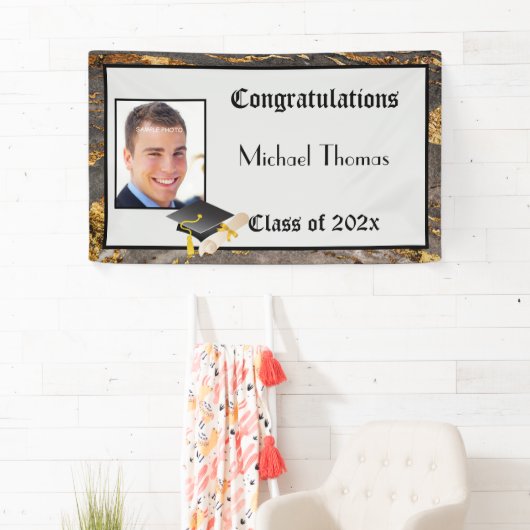 Afstuderen Gold Leaf Stone Mortar Board Spandoek (Insitu)