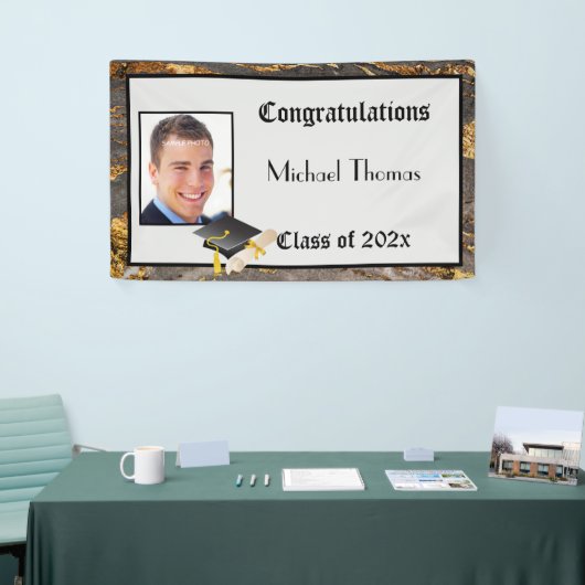 Afstuderen Gold Leaf Stone Mortar Board Spandoek (Beurs)