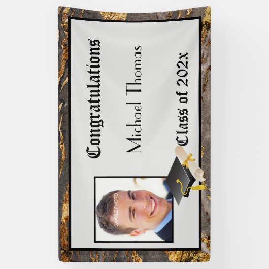 Afstuderen Gold Leaf Stone Mortar Board Spandoek (Verticaal)