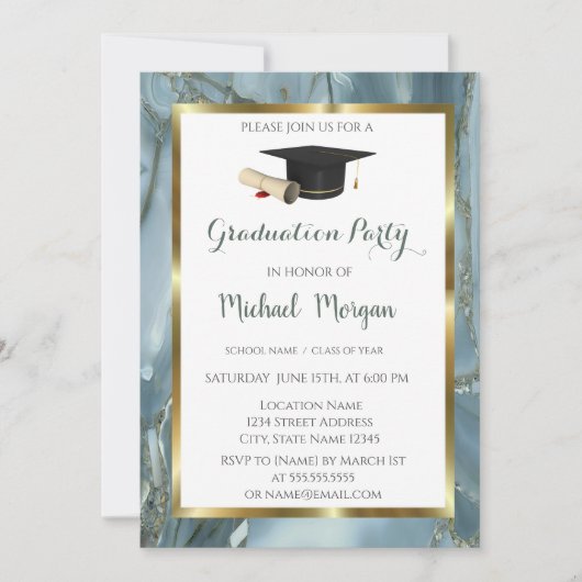 Afstuderen Gold Lijst Pet Marble Graduation Party Kaart (Voorkant)