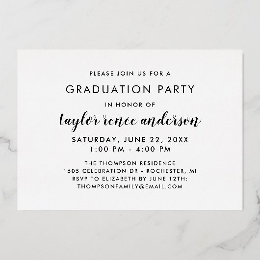 Afstuderen Gold Modern Script Afstuderen Foto Folie Uitnodiging (Achterkant)