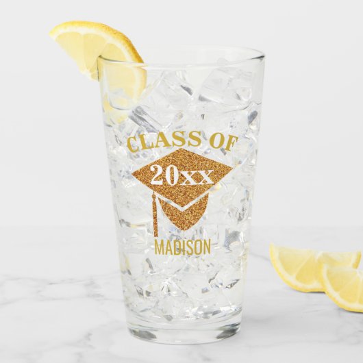 Afstuderen Gold Mortarboard Tassel Fun Reunion Glas (Voorkant ijs)