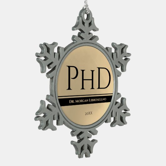 Afstuderen Gold Name Jaar PhD Tin Sneeuwvlok Ornament (Links)
