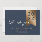 Afstuderen Gold Navy Faux Folie Flat Hartelijk dan Bedankkaart (Voorkant)