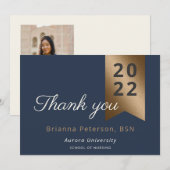 Afstuderen Gold Navy Faux Folie Flat Hartelijk dan Bedankkaart (Voorkant / Achterkant)