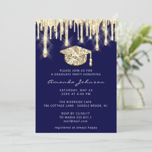 Afstuderen Gold Pet 3D Glam Blue Navy Kaart (Staand voorkant)