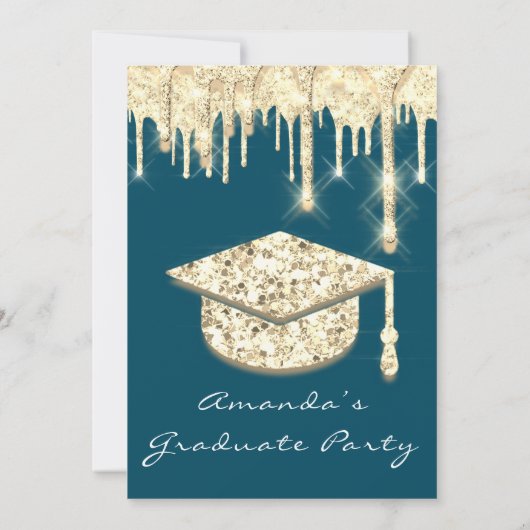 Afstuderen Gold Pet Glitter Glam Blauwgroen 3D Kaart (Achterkant)