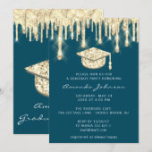 Afstuderen Gold Pet Glitter Glam Blauwgroen 3D Kaart (Voorkant / Achterkant)