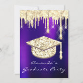 Afstuderen Gold Pet Glitter Glam Paars 3D Kaart (Achterkant)