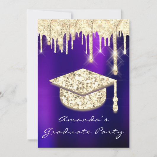 Afstuderen Gold Pet Glitter Glam Paars 3D Kaart (Achterkant)