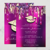 Afstuderen Gold Pet Glitter Holograaf PINK 3D Kaart (Voorkant / Achterkant)