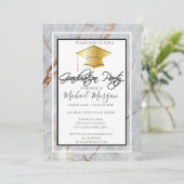 Afstuderen Gold Pet Marble Stone Graduparty Kaart (Staand voorkant)
