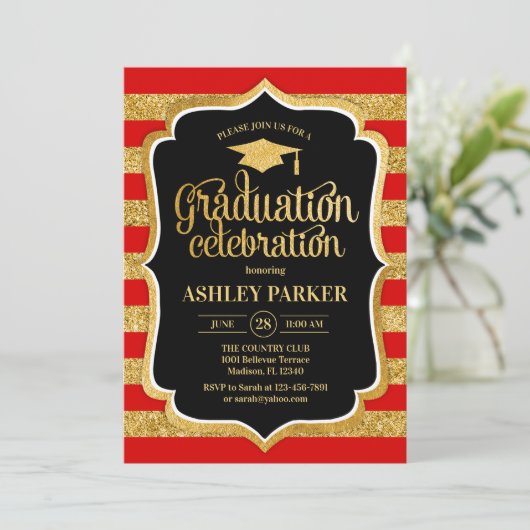 Afstuderen - Gold Red Black Stripes Kaart (Staand voorkant)