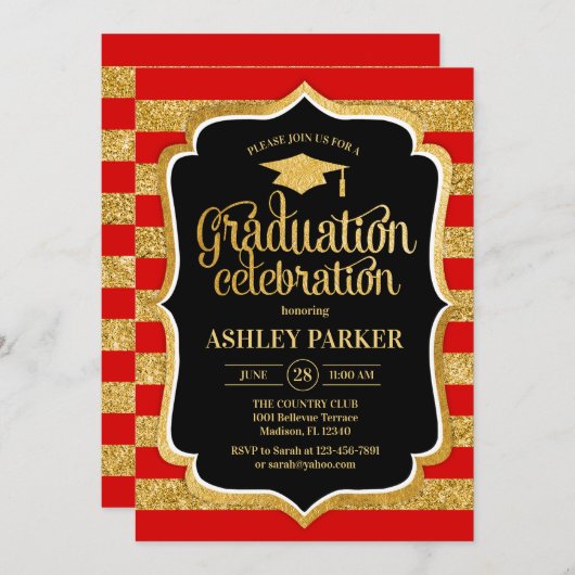 Afstuderen - Gold Red Black Stripes Kaart (Voorkant / Achterkant)