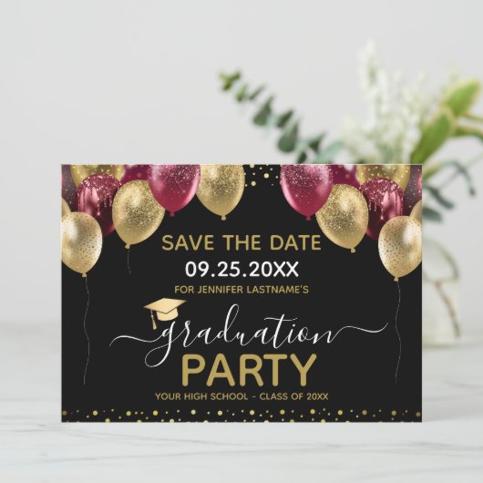 Afstuderen Gold Red Save the Date Invitation Kaart (Staand voorkant)
