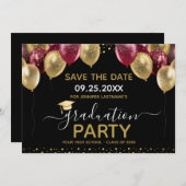 Afstuderen Gold Red Save the Date Invitation Kaart (Voorkant / Achterkant)