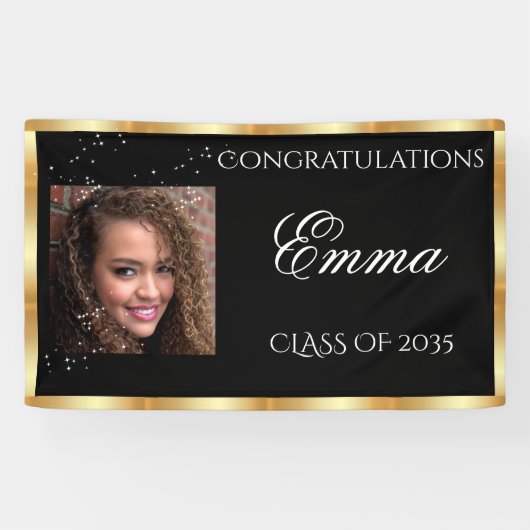 Afstuderen Gold Satin - Persoonlijke foto Spandoek (Horizontaal)