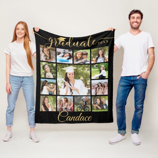Afstuderen Gold Script 13 Foto Collage Uw Kleur Fleece Deken (In situ)