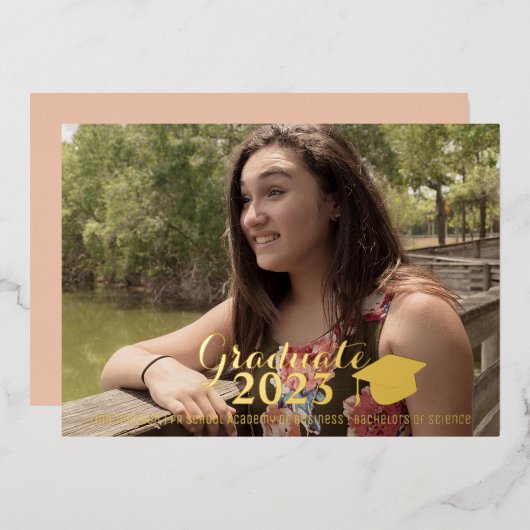 Afstuderen Gold Script - Folie - Foto Folie Uitnodiging (Voorkant / Achterkant)