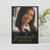 Afstuderen Gold Script Photo Black Lijst Aankondiging (Staand voorkant)