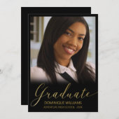 Afstuderen Gold Script Photo Black Lijst Aankondiging (Voorkant / Achterkant)