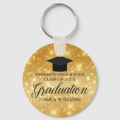 Afstuderen Gold Sparkle Chic Custom School Name Sleutelhanger (Voorkant)