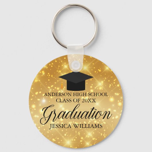 Afstuderen Gold Sparkle Chic Custom School Name Sleutelhanger (Achterkant)