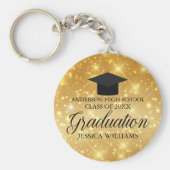 Afstuderen Gold Sparkle Chic Custom School Name Sleutelhanger (Voorkant)