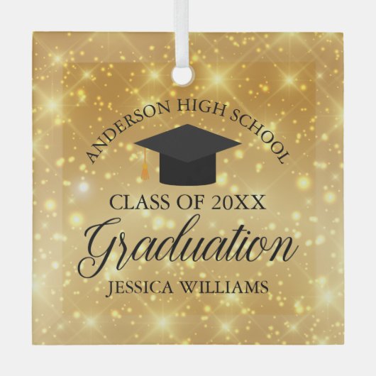 Afstuderen Gold Sparkle Custom School Kerstmis Glas Ornament (Voorkant)