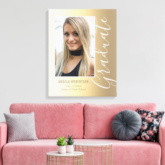 Afstuderen Gold Stylish Script Modern Photo Canvas Afdruk (Insitu (Woonkamer))