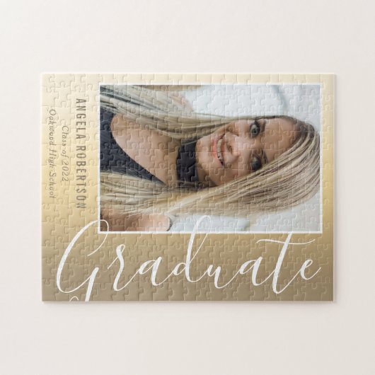 Afstuderen Gold Stylish Script Modern Photo Legpuzzel (Horizontaal)