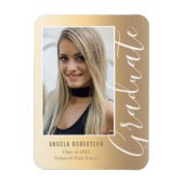 Afstuderen Gold Stylish Script Modern Photo Magneet (Verticaal)