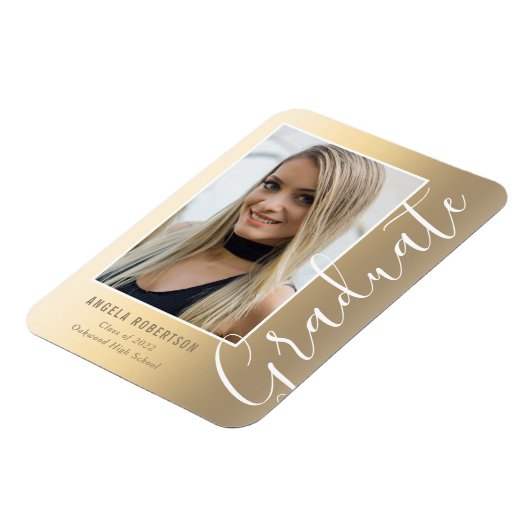 Afstuderen Gold Stylish Script Modern Photo Magneet (Linkerzijde)