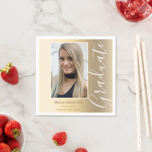 Afstuderen Gold Stylish Script Modern Photo Party Servet (Insitu)