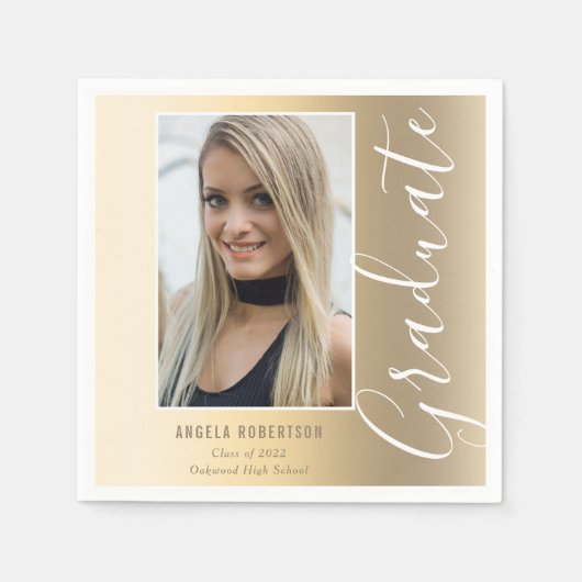 Afstuderen Gold Stylish Script Modern Photo Party Servet (Voorkant)