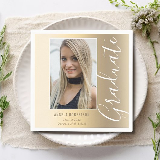 Afstuderen Gold Stylish Script Modern Photo Party Servet