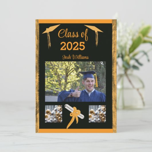 Afstuderen Gold Trim Flat Aankondiging Kaart (Staand voorkant)