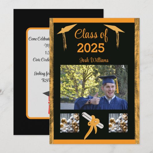 Afstuderen Gold Trim Flat Aankondiging Kaart (Voorkant / Achterkant)