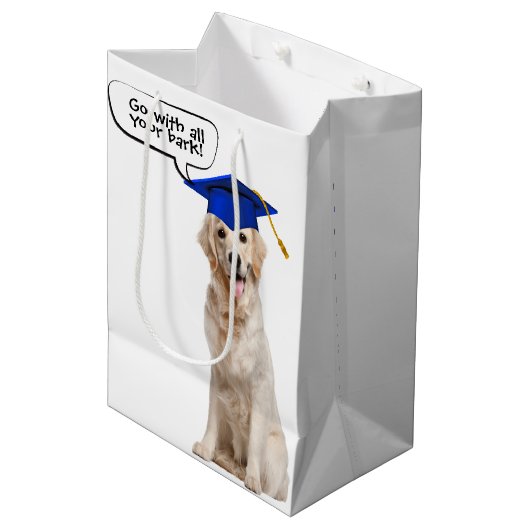 Afstuderen Golden Retriever met Blauw Pet Medium Cadeauzakje (Voorkant Gekanteld)
